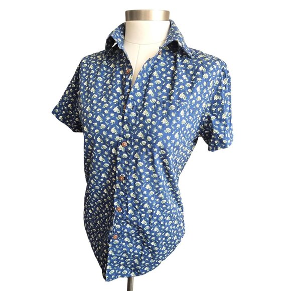 J. Crew Womens Blue Floral Button-Up Shirt With Short Sleeves Size Small  JJ3943 - Picture 1 of 9